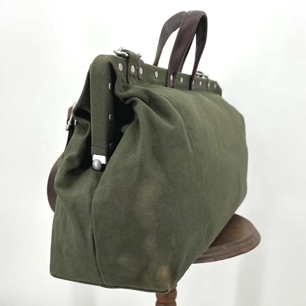 Line of Trade Weekender Bag Olive Green Canvas Leather Trim No. 0312 Travel